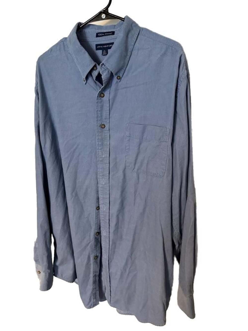 John Ashford Men's Long Sleeve Button-Down Corduroy Shirt Blue